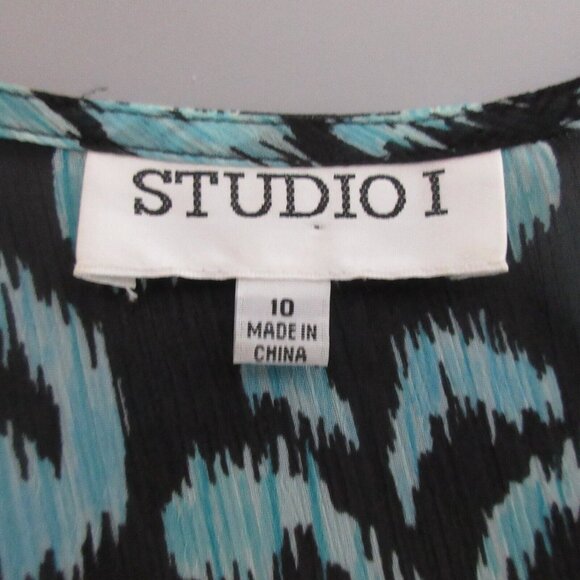 Studio 1 Shrug Jacket & Dress 2-Piece Size 10 Black & Blue Print Lined Formal - Picture 4 of 8